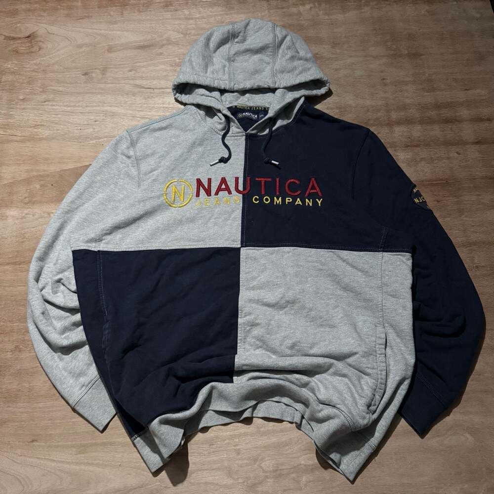 Nautica Jeans Company Y2K Colorblock Embroidered Hoodie XXL
